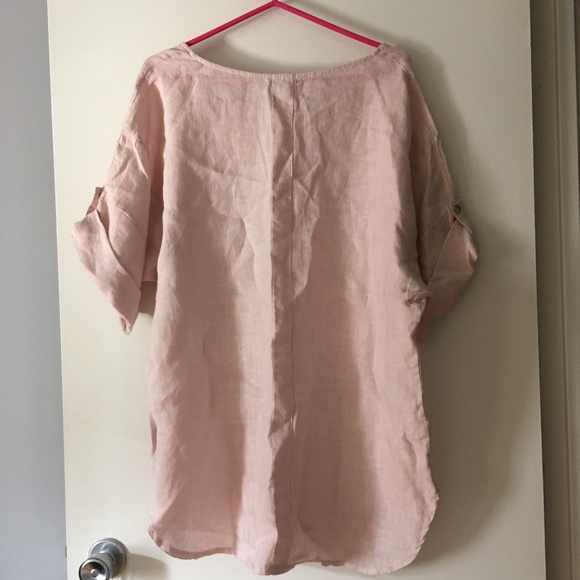 LEMONWOOD Pale Pink Linen Oversized Cuff Sleeve Blouse S M L XL One Size - Picture 2 of 7
